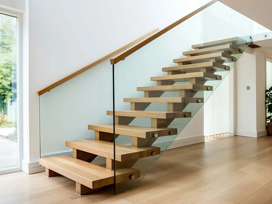 baranda elegante de cristal para escaleras